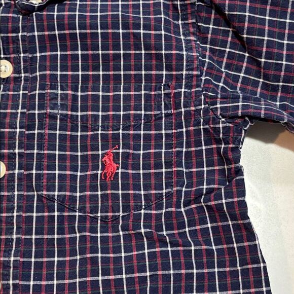 Ralph Lauren | Infant Boys Navy Plaid Button Down 100% Cotton Dress Shirt - Picture 6 of 15